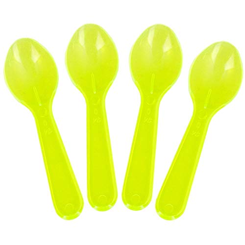 [100 Count] Transparent Yellow Mini Tasting Spoons - 3 Inch Plastic Sampling Spoons - Small Taster Spoons for Food, Ice Cream or Spices - Frozen Dessert Supplies