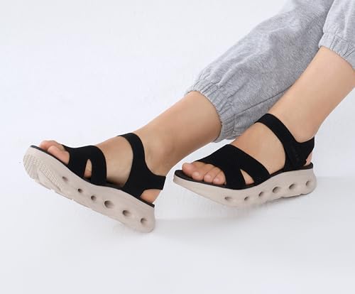 Image of UBFEN Womens Comfortable Walking Sandals with Cushioned Sole | Non-Slip Rocker Bottom, Arch Support, Adjustable Straps, Lightweight Water Sport Platform Summer