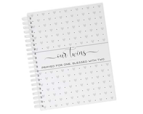 Twin Pregnancy Journal - Hard cover personalized memory book for new twin mom to document every pregnancy memory and milestone (Gray Hearts)