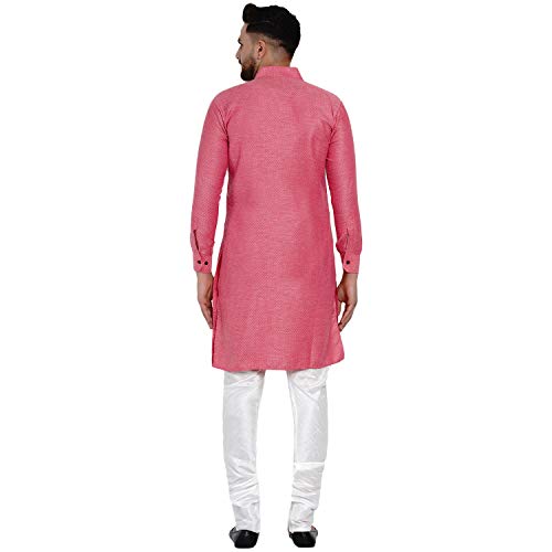 Image of Veera Paridhaan Men's Ethnic Poly Cotton Full Sleeve Textured Side Button Long Kurta(Orange)