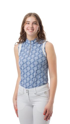 Equinavia Selma Womens Equestrian Sleeveless Sun Shirt | Riding Tank Top with UPF 50 UV Protection and Breathable Mesh - Dusty Blue - M