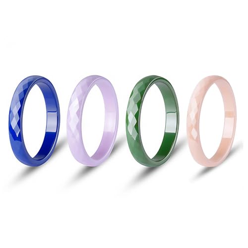 4 Pack Hypoallergenic Ceramic Rings For Women Solid Color Wedding band Ring 3mm-Wide Fit Size 5-12