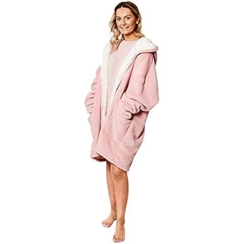 Sienna Zip Up Oversized Blanket Hoodie Wearable Blanket Women Men Hooded Cosy Warm Sherpa Fleece Cardigan, One Size - Blush Pink Cover