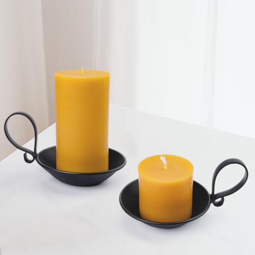 Matte Black Iron Pillar Candle Holder with Handle Simple Industrial Style Table Centerpiece Decoration