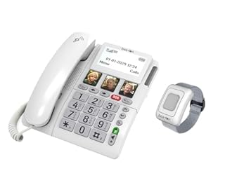 Telefono Fisso Sim GSM 4G da Tavolo x Anziani Bracciale SOS Pulsante Emergenza Telesoccorso, Volume Suoneria Extra Forte, Vivavoce, Tasti Grandi Parlanti, Display XXL, Compatibile Apparecchi Acustici