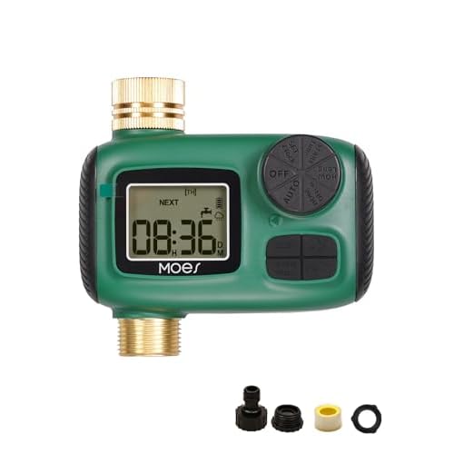 MOES Sprinkler Timer, Brass Inlet & Outlet, Programmable Automatic Irrigation Controller, Rain Delay, Manual Watering, 1 Zone Water Hose Timers for Gardens, Lawns, and Hose Systems 1 Outlet