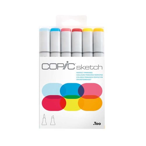 Copic Sketch Set «Primarios perfectos», 6 rotuladores dobles con punta mediana y punta de pincel