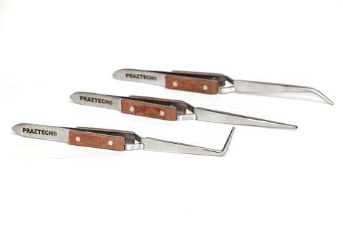 PRAZTECH® Heat Insulated 3 Angled & Straight Self Locking Soldering Tweezers - Watch, Silver - Image 2