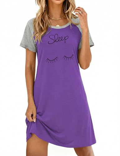 Image of Ekouaer Womens Nightgown Short Sleeve Night Dress Printed Sleepwear Soft Sleep Shirt S-3XL