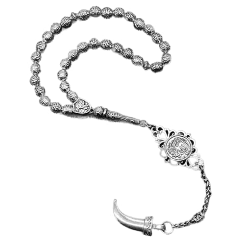 ALBATROSART -Antique Silver Plated Collection- (33 Beads) Worry Beads-Prayer Beads-Tesbih-Tasbih-Tasbeeh-Misbaha-Masbaha-Subha-Sebha-Sibha-Rosary (Antique Silver Plated Allah Tassel)