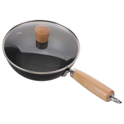 Zerodeko Small Iron Wok Pan Lid 20cm Japanese Style Traditional Kitchen Cooking Pot Cast Iron Stir Fry Pan Suitable for Household and Induction Cooktops