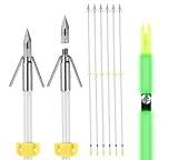 LEANPRO Bowfishing Arrows 6 Pack with Broadheads and Safty Slides 32 inches Archery Fiberglass for Compound Bow Recurve Bow Fishing Hunting