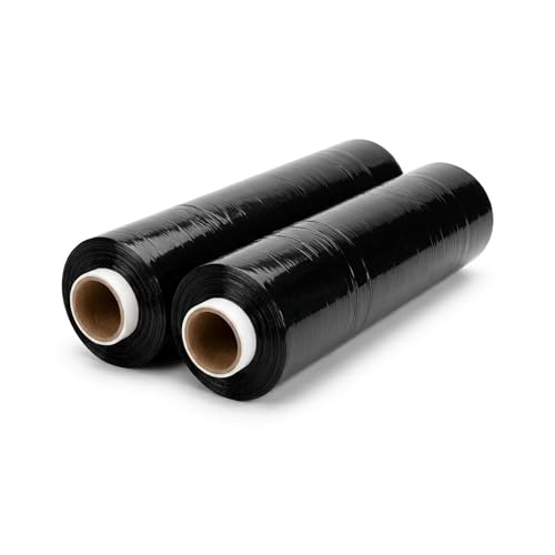Straame Heavy Duty Strong Pallet Wrap Cling Film Packaging for Industrial House Moving Packing Furniture Wrapping Storage - Tear Resistant - Water & Moisture Proof 400mm x 250m (Black 2 Rolls)