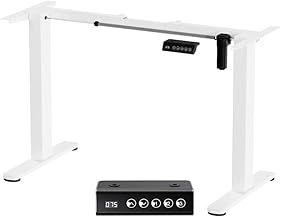 Standing Desk Frame, Single Motor Height Adjustable Riser Table, 2 Section Telescopic Table Frame Legs with 3 Memory Heights and White Wheel