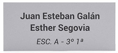 Placa para Buzón de aluminio plata mate y grabado negro. Cinta autoadhesiva. Grosor 0,5mm y tamaño máximo 100x40mm