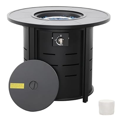 30 Inch Fire Tables Round Tabletop 50000 BTU Outdoor Fire Pits for Outside Steel Gas Fire Table with Fire Pit Lid Waterproof Cover, Black
