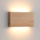 Wood Wall Sconce Indoor Wall Lights Hardwired 1 Pack Up and Down Wall Mount Light for Living Room Bedroom Hallway Corridor Conservatory Cool White 3000K(with led 4000K and 6000k)