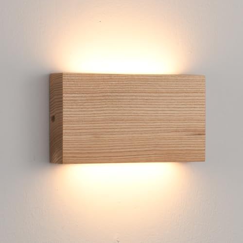 Wood Wall Sconce Indoor Wall Lights Hardwired 1 Pack Up and Down Wall Mount Light for Living Room Bedroom Hallway Corridor Conservatory Cool White 3000K(with led 4000K and 6000k)