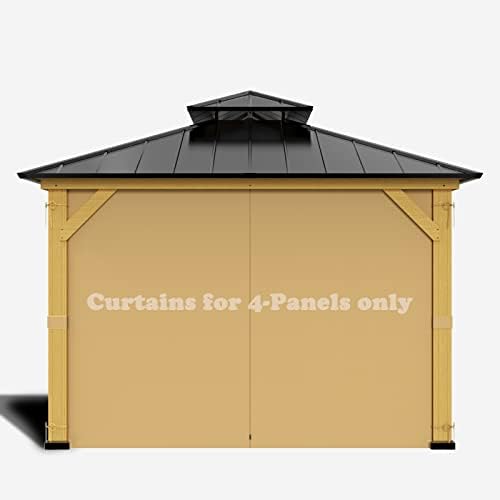 12-ft x 12-ft Gazebo Curtains,Privacy Replacement Sidewall 4-Panel Universal Shade Curtains Set,Protecting Side Walls (Only Curtain)-Khaki