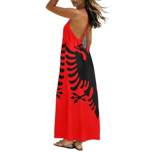 Vestido informal Flag Of Albania de mujer con escote trasero pronunciado