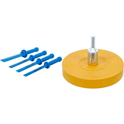 BGS 366 | Kunststoff-Schaber-Satz | 4-tlg. | 19-22 - 25-38 mm breit & 3999 | Folienradierer | Ø 90 mm | inkl. Adapter | für Bohrmaschinen, Akku-Schrauber, Geradschleifer