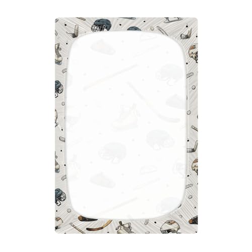 Image of Vintage Ice Hockey Balls Crib Sheets Soft Breathable Fitted Baby Crib Sheets Mattress Cover for Girls Boys, 52 inch x 28 inch x 9 inch