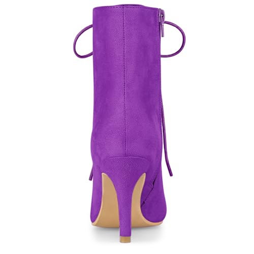 Allegra K Allegra K Women's Pointy Toe Lace Up Stiletto Heel Purple Ankle Boots 7 m US