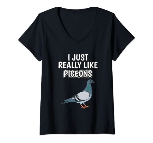 Womens Bird Quote I Just Really Like Pigeons Clothes Pigeon V-Neck T-Shirt, Black