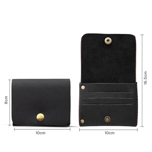 Image of STRUTT Crushed Finish Genuine Leather Batua Wallet for Men & Women | Handcrafted Black Leather Cash & Card Holder | Snap Button Closure | Compact Ethnic Money Pouch