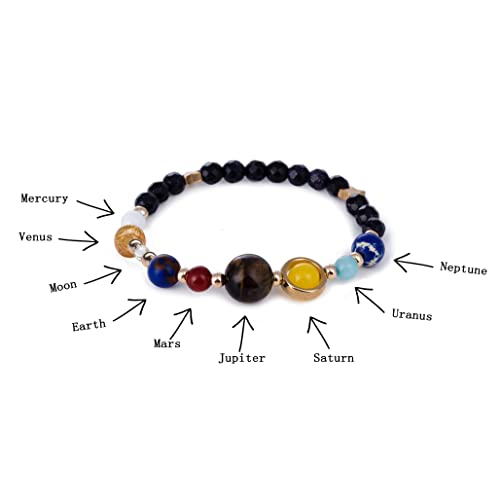 Image of COLORFUL BLING Natural Stone Beads Solar System Bracelet Universe Galaxy The Eight Planets Guardian Star Bracelet Jewelry Healing Yoga Chakra Gifts for Women