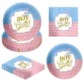 AINIUNIU 32 Pcs Pink and Blue Baby Shower Gender Reveal Paper Plates 7" for Baby Girl Boy, Gender Reveal Tableware Includes Plates Napkins, Boys Girls Gender Reveal Party Table Decorations