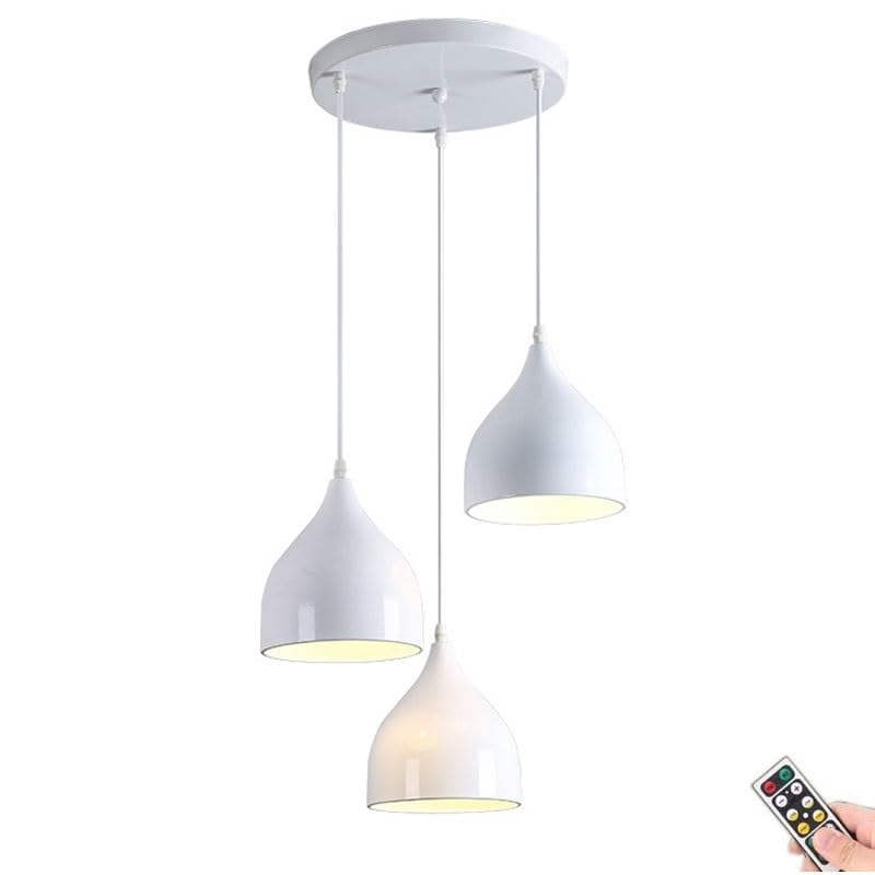 KEFA Battery Operated Pendant Light with Remote, Indoor No Wiring Ceiling Hanging Light, Modern Wireless Pendant Lighting Chandelier Fixture for Kitchen Island Dining Room Living Room Farmhouse (Colo