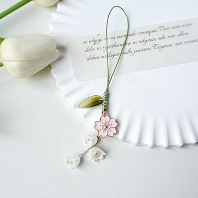 Wentoenapp Pink Cell Phone Strap Flower Charm, Cute Keychain Lanyard String Charm, Hanging Car Pendants Decor Accessories, Cell Phone Charms, Car Keychain