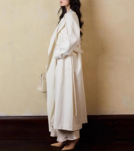 Women's Solid Color Tie-Down Loose Korean-Style Spring Plus-Size Long Linen Trench Coat 5