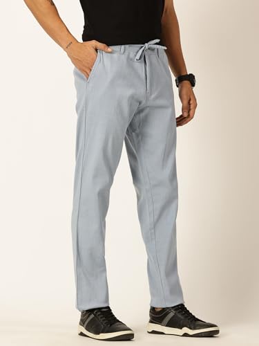 Image of Thomas Scott Men's | Solid | Light Weight | Breathable Fabric | Elasticated Waist | Mid Rise | Regular Fit | Cotton Blend | Button with Drawstring | Chino Trouser | Pants