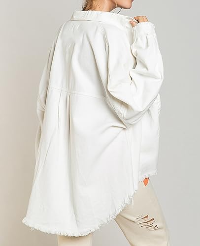 ALSOGO Women Oversize Denim Jacket Casual Long Sleeve Jean Jacket Cute Fringe Jacket With Pockets4