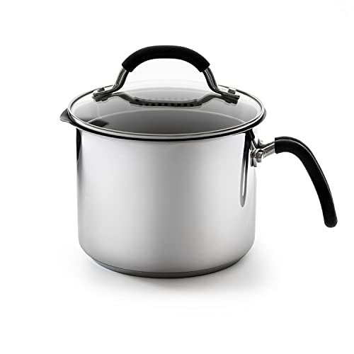 Coolinato Milchtopf mit Ausgießer und Glasdeckel, 16 cm, 2,4 Liter, Edelstahl Universaltopf für...