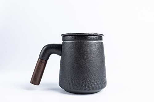 Iharbort Tea Cup With Sandalwood Handle, 13 Oz, Ceramic Tea Mug With Porcelain Infuser And Lid For Hot Tea Or Coffee, Gift Set, 1-Pack (Matte Grey) #TOP2