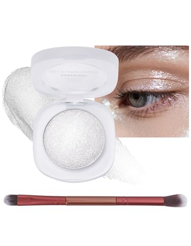 Erinde Glitter Shimmer Eyeshadow, Long Lasting Waterproof Soft Cream Texture Shimmer Eye Makeup, High Pigment Metallic Sparkling Smooth Blendable Multi-Use Cream Eye Shadow & Highlighter with Brush 1#