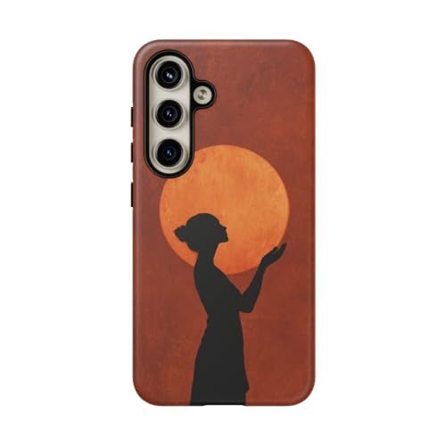 Coque Samsung S24 rigide mate marron avec motif silhouette femme
