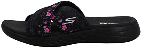 Skechers Women's On The Go 600 - Blooms Flip-Flop, Black/Hot Pink, 8 M US