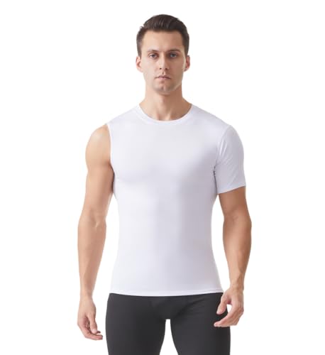Vomnif Fashion Compression Shirts for Men 1/2 Single Arm Short Sleeve Athletic Base Layer T Shirt for Workout Basketball (US, Alpha, Large, Regular, Regular, White-2)