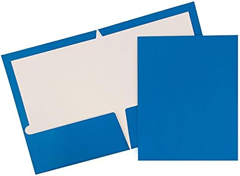 JAM PAPER Laminated Two Pocket Glossy School Folders - Letter Size - High Gloss Blue - Bulk 25/Pack