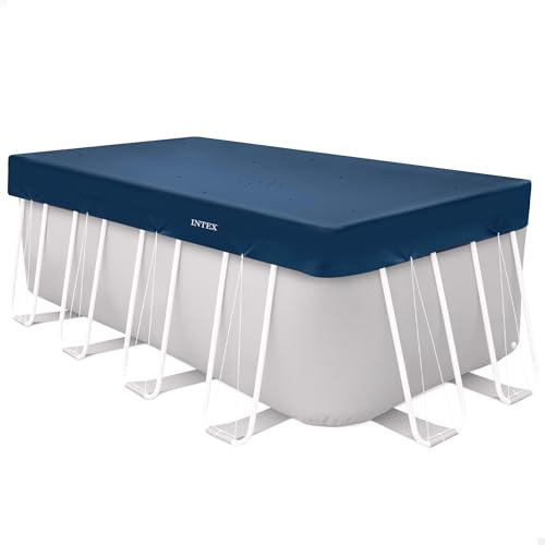 Intex Cobertor Piscina Rectangular, Mide 3,89x1,89 m, Azul Oscuro, Incluye cordón de Agarre, Agujeros de Drenaje, Voladizo de 20 cm, Funda de Piscinas, Lona Protectora (58011)