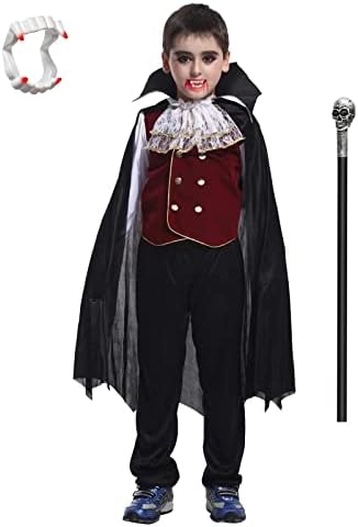 DNQCOS Boys Kids Vampire Halloween Costume Gothic Classic Cosplay Dress Up (Black, 10-12 Years)