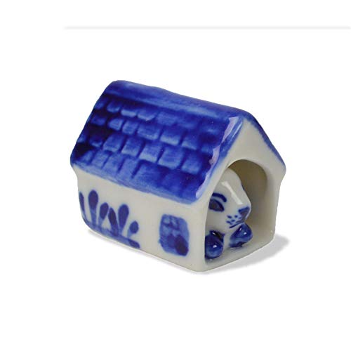 Essence of Europe Gifts Miniature Animals Delft Blue Ceramic Dog House
