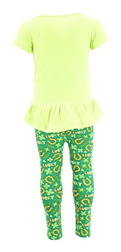 Image of Unique Baby 2 Piece Girls Printed Leggings Outfit with Short Sleeve Shirt Kid and Toddler Clothes Set