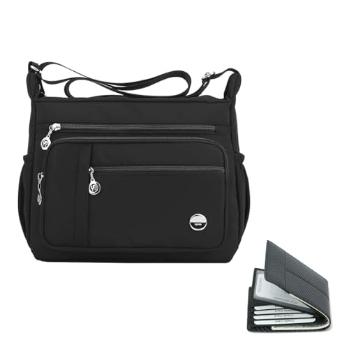 A bundling of cross-body shoulder bags and RFID card wallet for ladies(black-large)