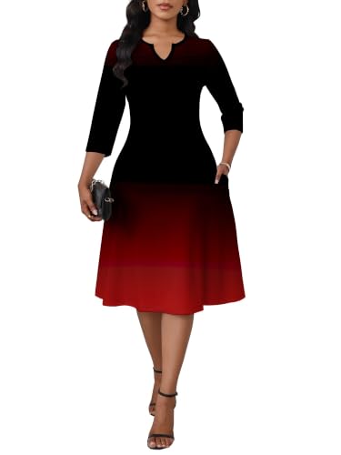 Image of PinkPatty Women's Casual 3 /4 Sleeve Midi Dresses Fit and Flare Church Work Dress with Pockets