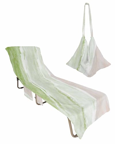 Sage Green Beach Chair Cover with Side Pockets, Microfiber & Quick Dry Pool Chaise Lounge Chair Towels Covers for Sun Sunbathing Patio Garden Hotel, Ocean Beach Abstract Gradient Geometric
